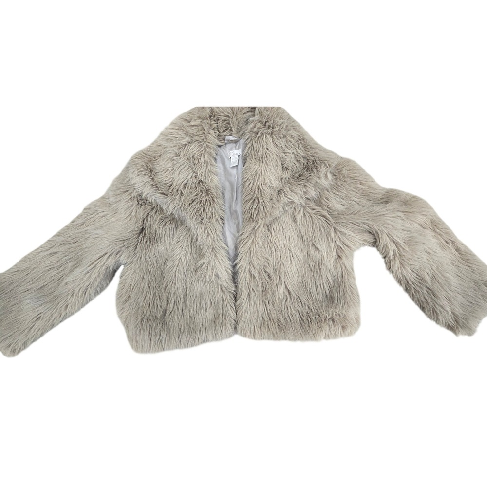West of Melrose Womens Faux Fur Cropped Jacket Taupe Grey Shaggy Coat Size M